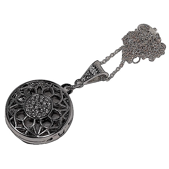 Sunflower essential oil “locket” diffuser necklace & rhinestones on silver chain - Picture 2 of 15